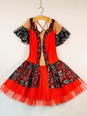 Glamour Costumes Spanish Style Ballet Red Black Dance Costume Flamenco Festive